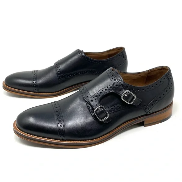 Johnston & Murphy Conard Double Monk Strap Cap Toe Black Calfskin - Picture 2 of 7